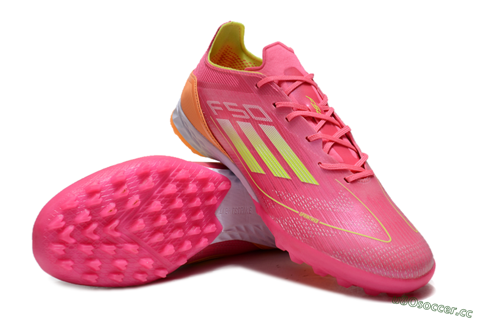 Men's Adidas F50 Elite TF Artificial Turf Low-Tops Football Shoes - Pink/Yellow/Orange 3