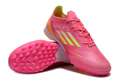 Men's Adidas F50 Elite TF Artificial Turf Low-Tops Football Shoes - Pink/Yellow/Orange