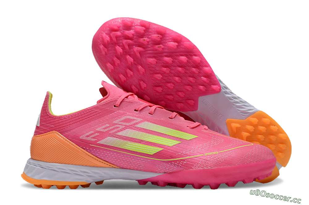 Men's Adidas F50 Elite TF Artificial Turf Low-Tops Football Shoes - Pink/Yellow/Orange 2