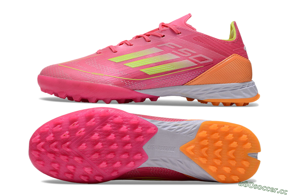 Men's Adidas F50 Elite TF Artificial Turf Low-Tops Football Shoes - Pink/Yellow/Orange 1