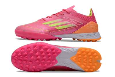Men's Adidas F50 Elite TF Artificial Turf Low-Tops Football Shoes - Pink/Yellow/Orange