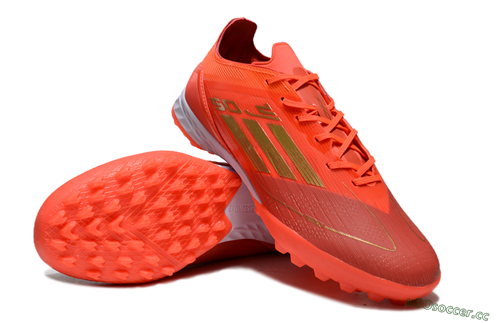 Men's Adidas F50 Elite TF Artificial Turf Low-Tops Football Shoes - Red/Gold/White 3