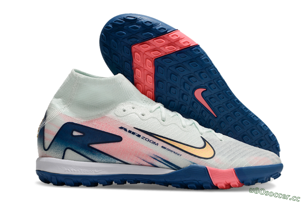 Unisex Nike Air Zoom Mercurial Superfly 10 Elite TF Artificial Turf High-Tops Football Shoes - White/Pink/Blue 1