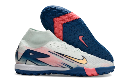Unisex Nike Air Zoom Mercurial Superfly 10 Elite TF Artificial Turf High-Tops Football Shoes - White/Pink/Blue