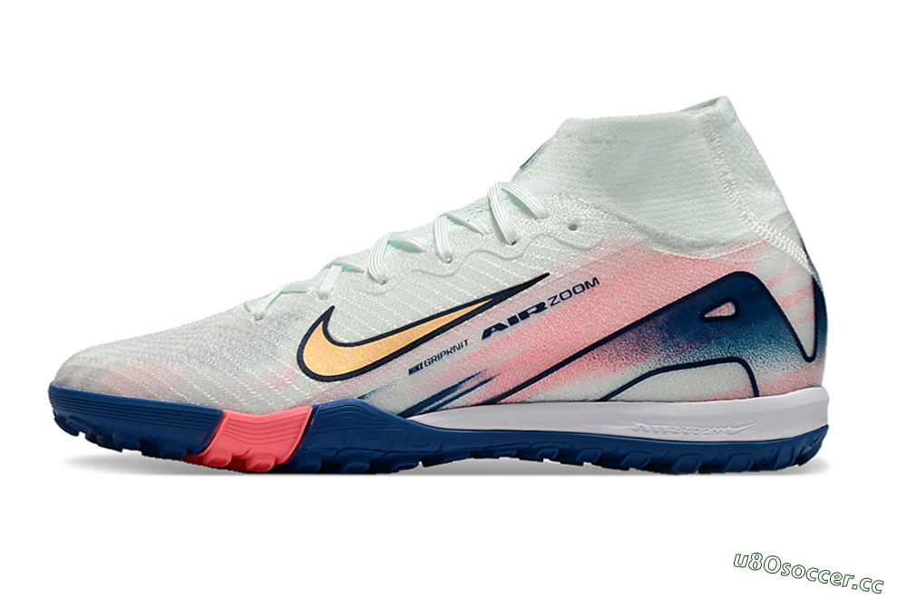 Unisex Nike Air Zoom Mercurial Superfly 10 Elite TF Artificial Turf High-Tops Football Shoes - White/Pink/Blue 2