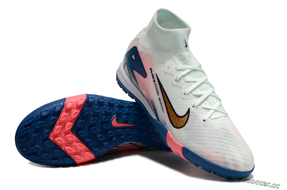 Unisex Nike Air Zoom Mercurial Superfly 10 Elite TF Artificial Turf High-Tops Football Shoes - White/Pink/Blue 0