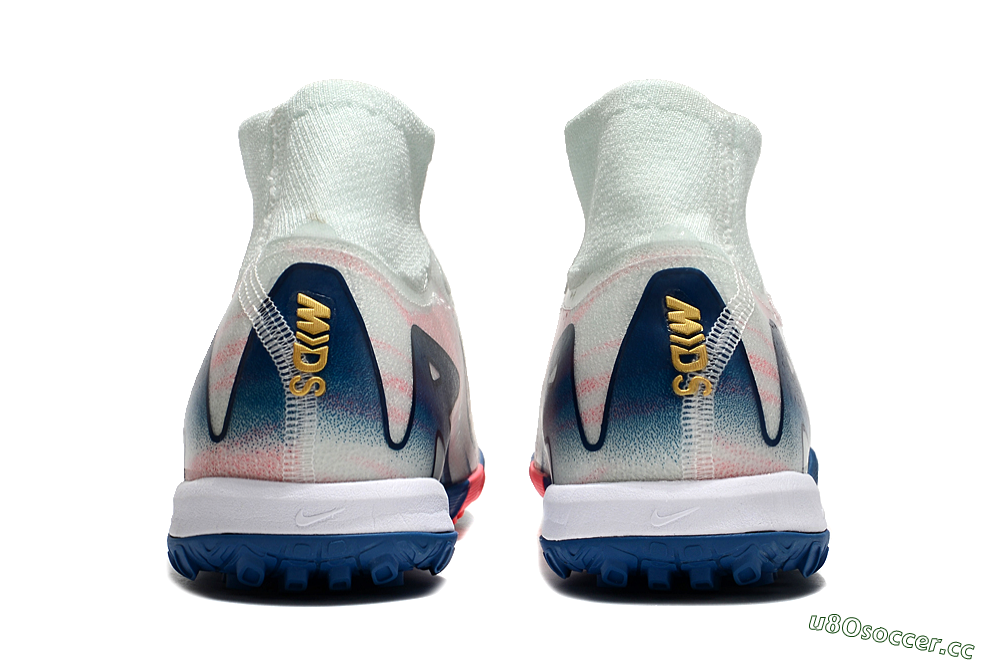 Unisex Nike Air Zoom Mercurial Superfly 10 Elite TF Artificial Turf High-Tops Football Shoes - White/Pink/Blue 4