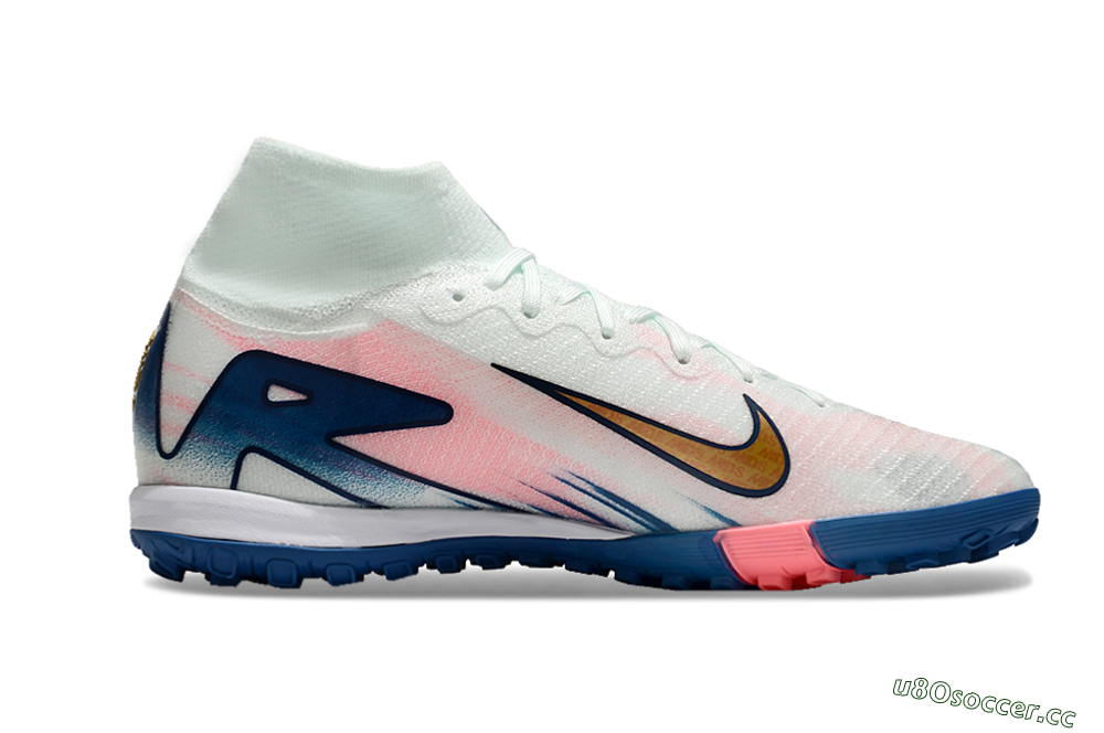 Unisex Nike Air Zoom Mercurial Superfly 10 Elite TF Artificial Turf High-Tops Football Shoes - White/Pink/Blue 6