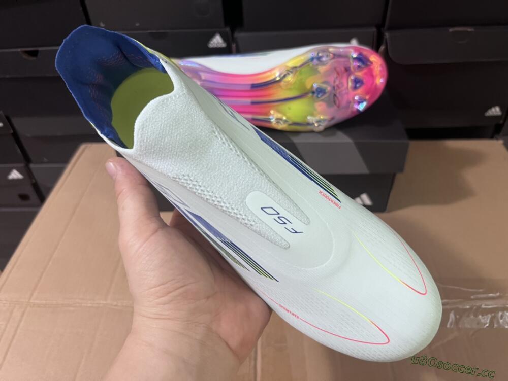Men's Adidas F50 Elite Laceless FG Firm Ground Low-Tops Football Boots - White/Blue/Pink/Yellow