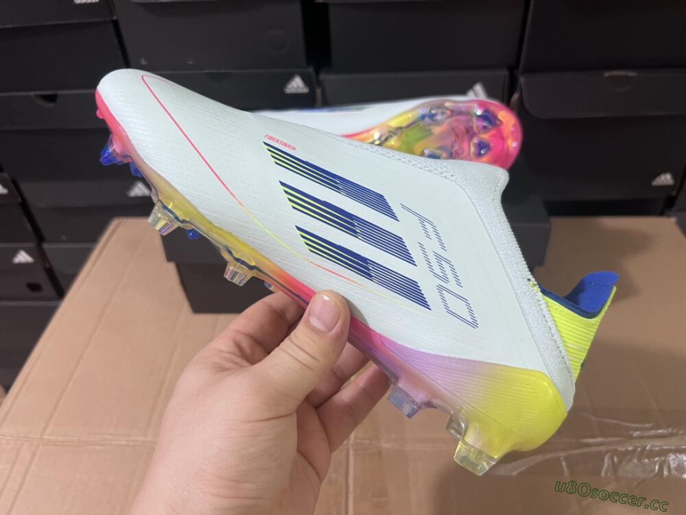 Men's Adidas F50 Elite Laceless FG Firm Ground Low-Tops Football Boots - White/Blue/Pink/Yellow