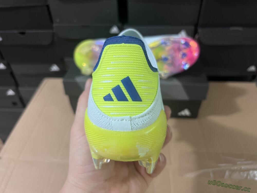 Men's Adidas F50 Elite Laceless FG Firm Ground Low-Tops Football Boots - White/Blue/Pink/Yellow