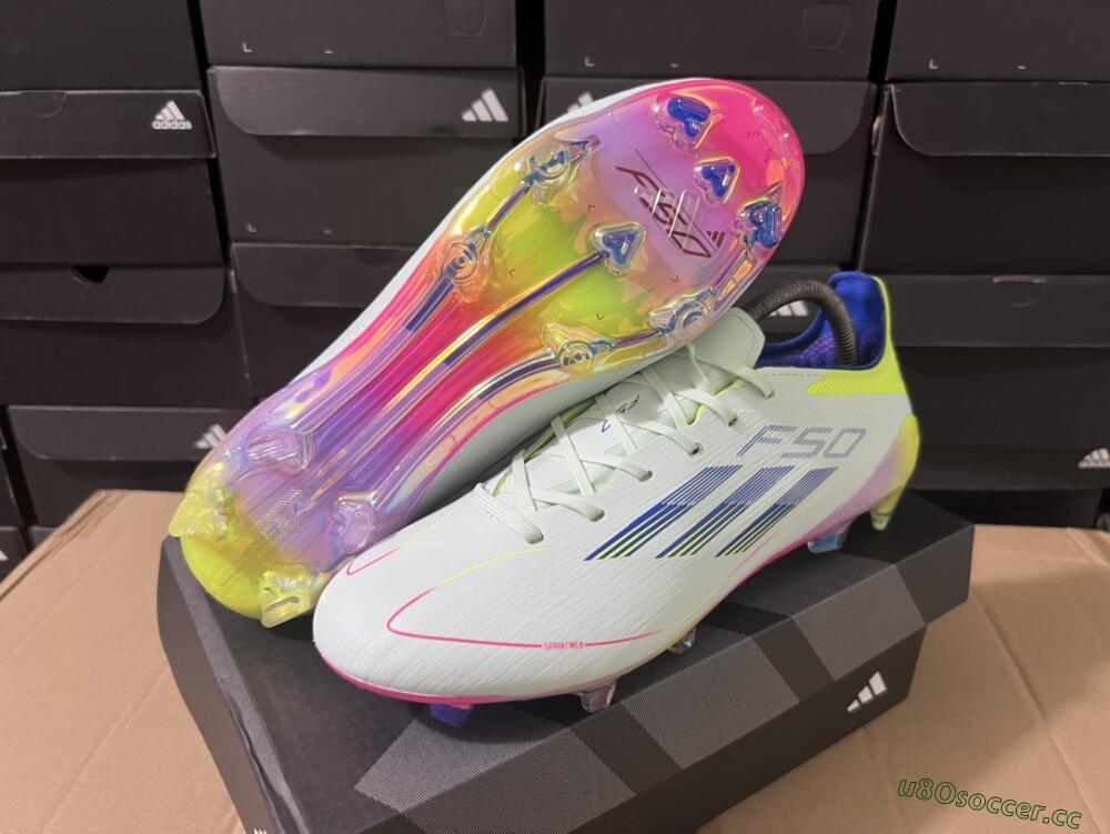 Men's Adidas F50 Elite FG Firm Ground Low-Tops Football Boots - Blue/Pink/Yellow
