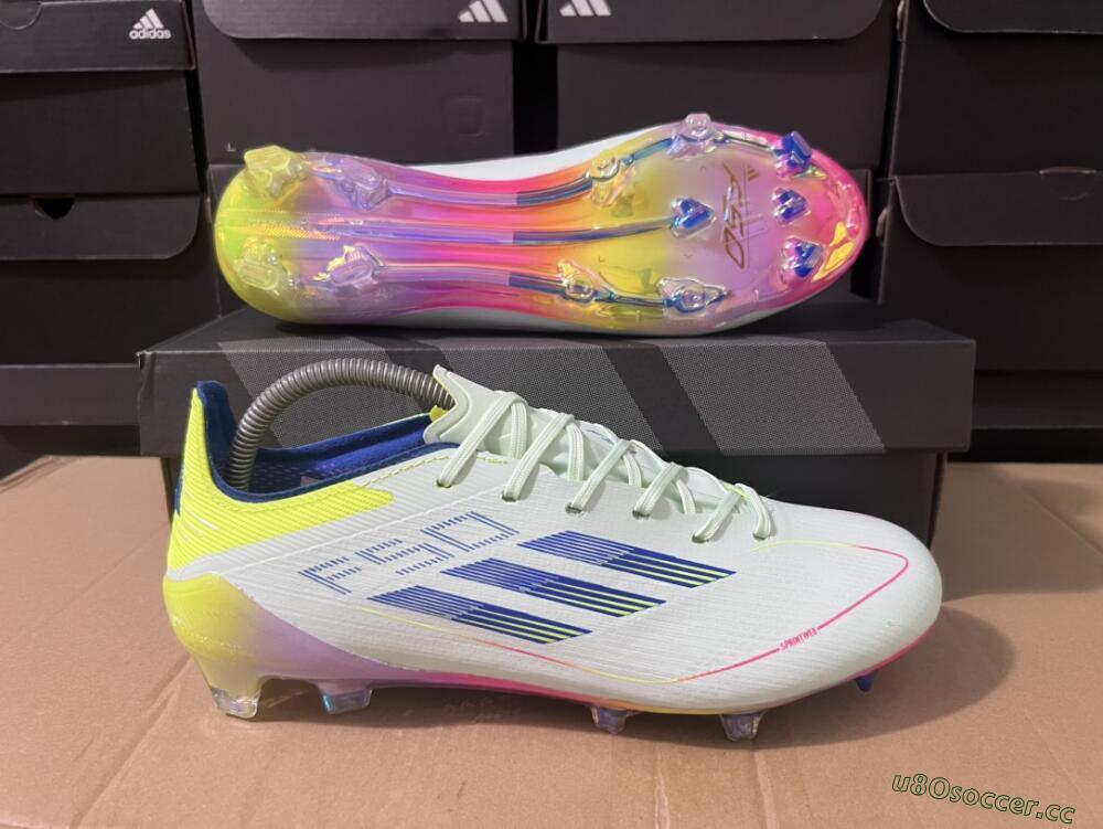 Men's Adidas F50 Elite FG Firm Ground Low-Tops Football Boots - Blue/Pink/Yellow