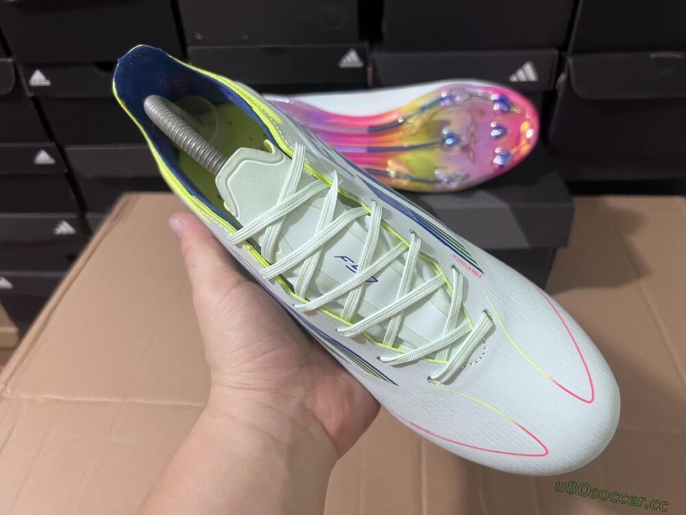 Men's Adidas F50 Elite FG Firm Ground Low-Tops Football Boots - Blue/Pink/Yellow
