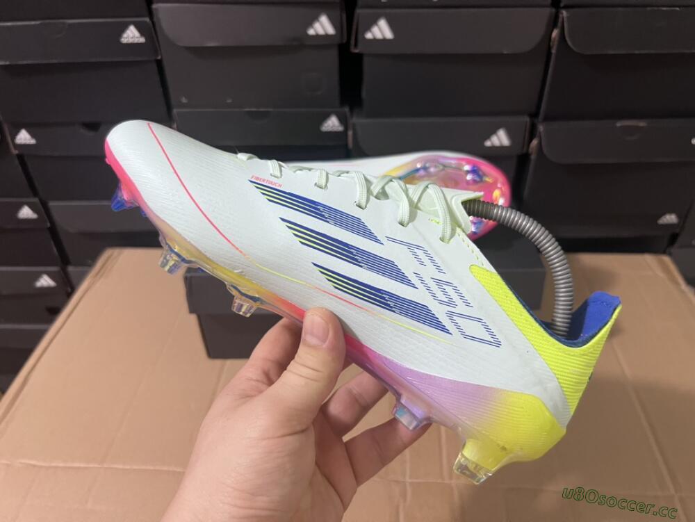 Men's Adidas F50 Elite FG Firm Ground Low-Tops Football Boots - Blue/Pink/Yellow