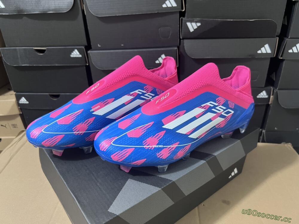 Men's Adidas F50 Elite Laceless FG Firm Ground Low-Tops Football Boots - Blue/Pink/White