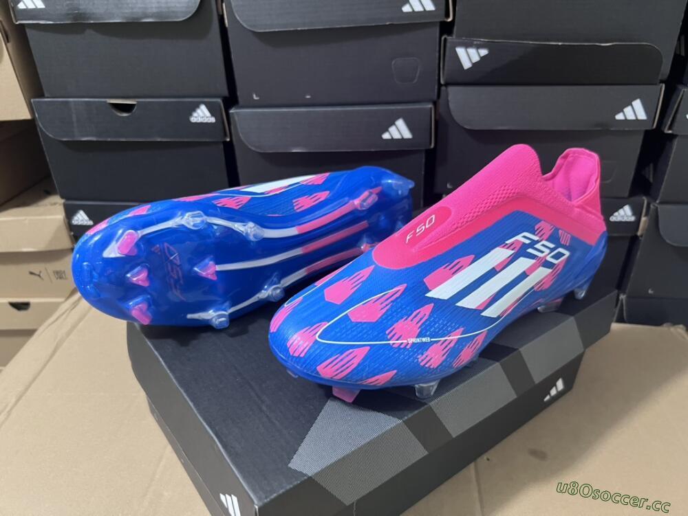 Men's Adidas F50 Elite Laceless FG Firm Ground Low-Tops Football Boots - Blue/Pink/White