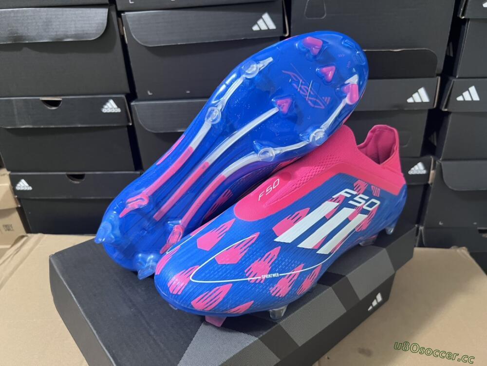 Men's Adidas F50 Elite Laceless FG Firm Ground Low-Tops Football Boots - Blue/Pink/White