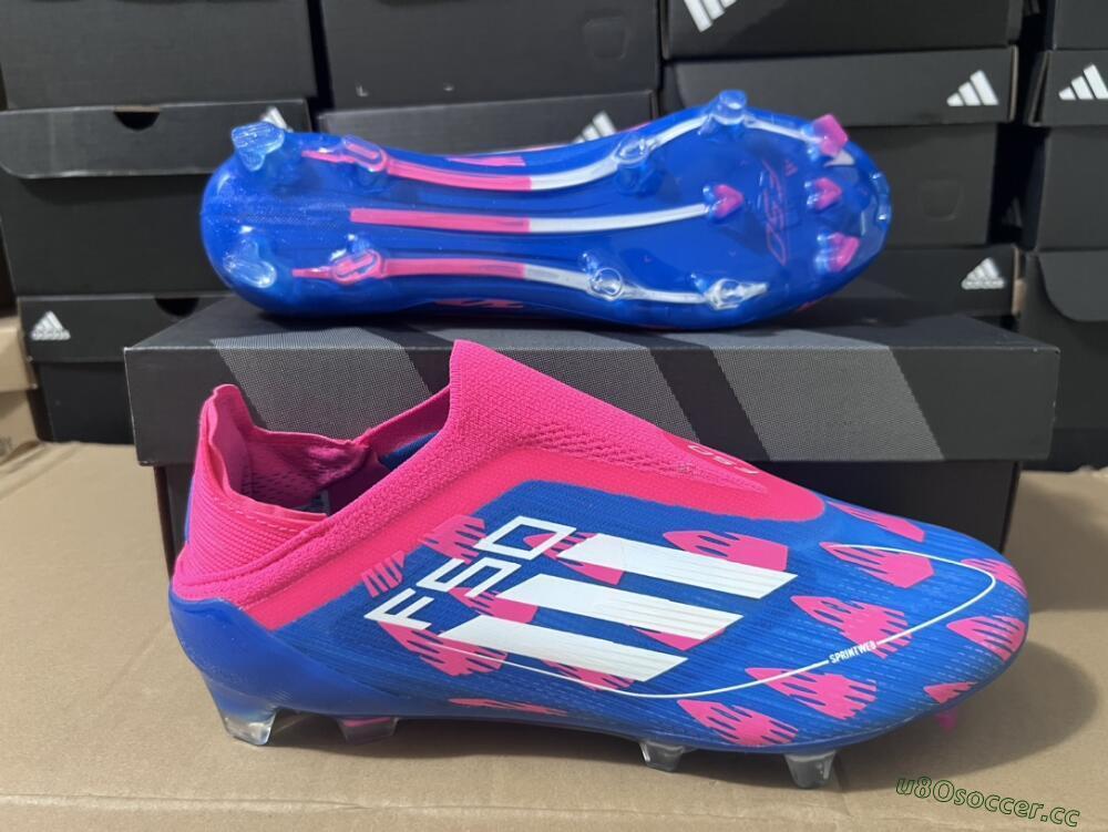 Men's Adidas F50 Elite Laceless FG Firm Ground Low-Tops Football Boots - Blue/Pink/White