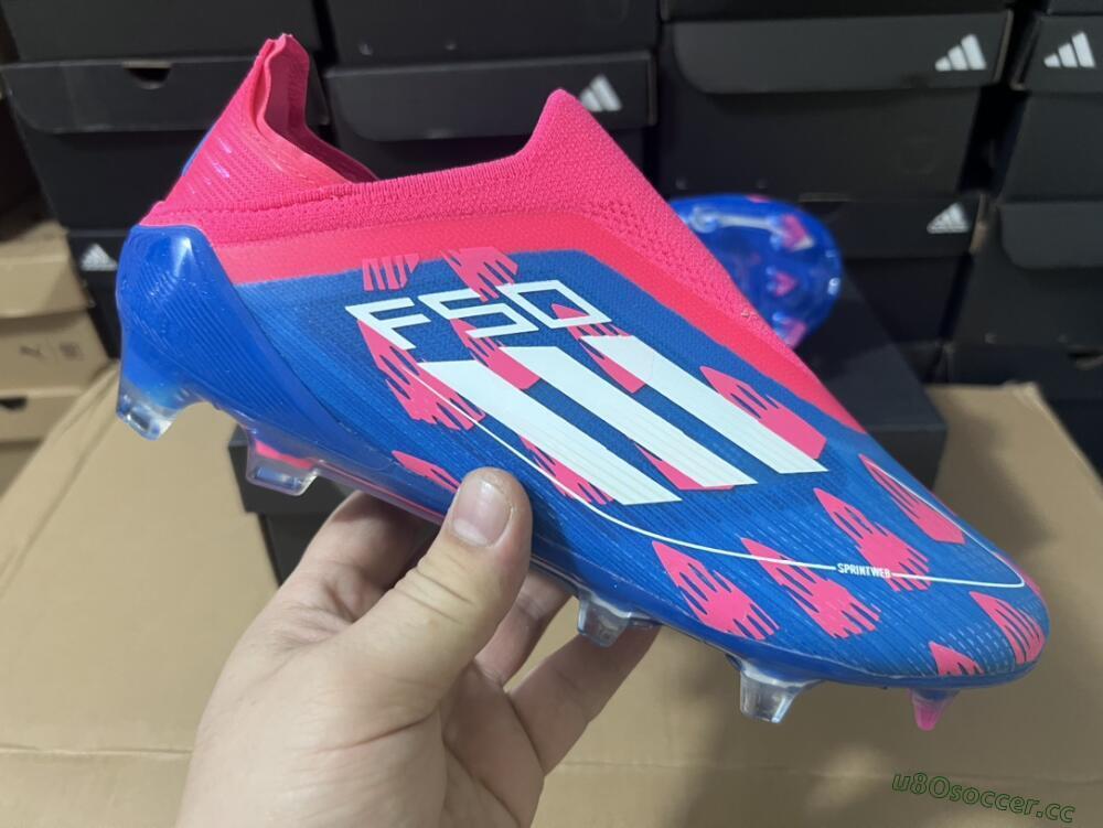 Men's Adidas F50 Elite Laceless FG Firm Ground Low-Tops Football Boots - Blue/Pink/White