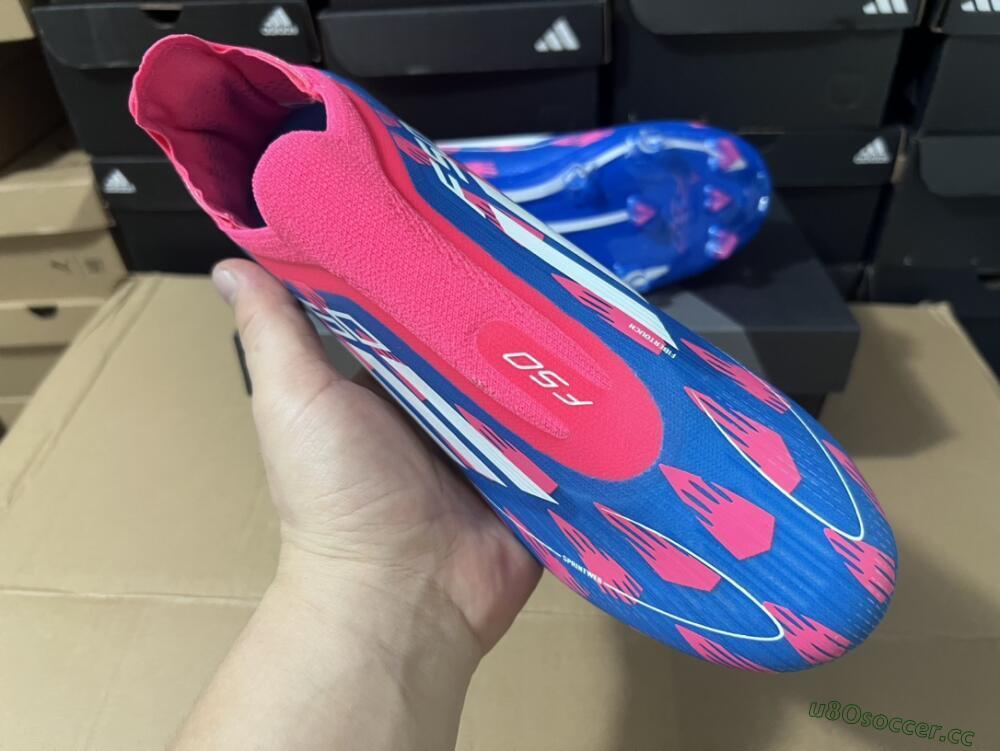 Men's Adidas F50 Elite Laceless FG Firm Ground Low-Tops Football Boots - Blue/Pink/White