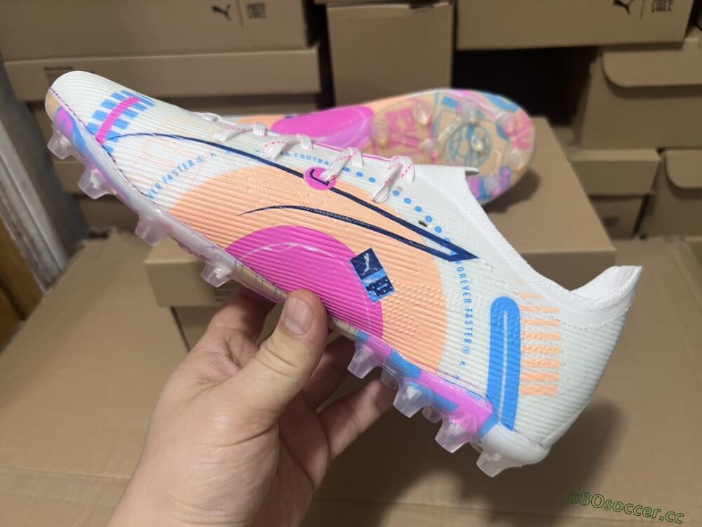 Men's Puma Ultra 5 Ultimate FG Firm Ground Low-Tops Football Boots - White/Pink/Yellow/Blue