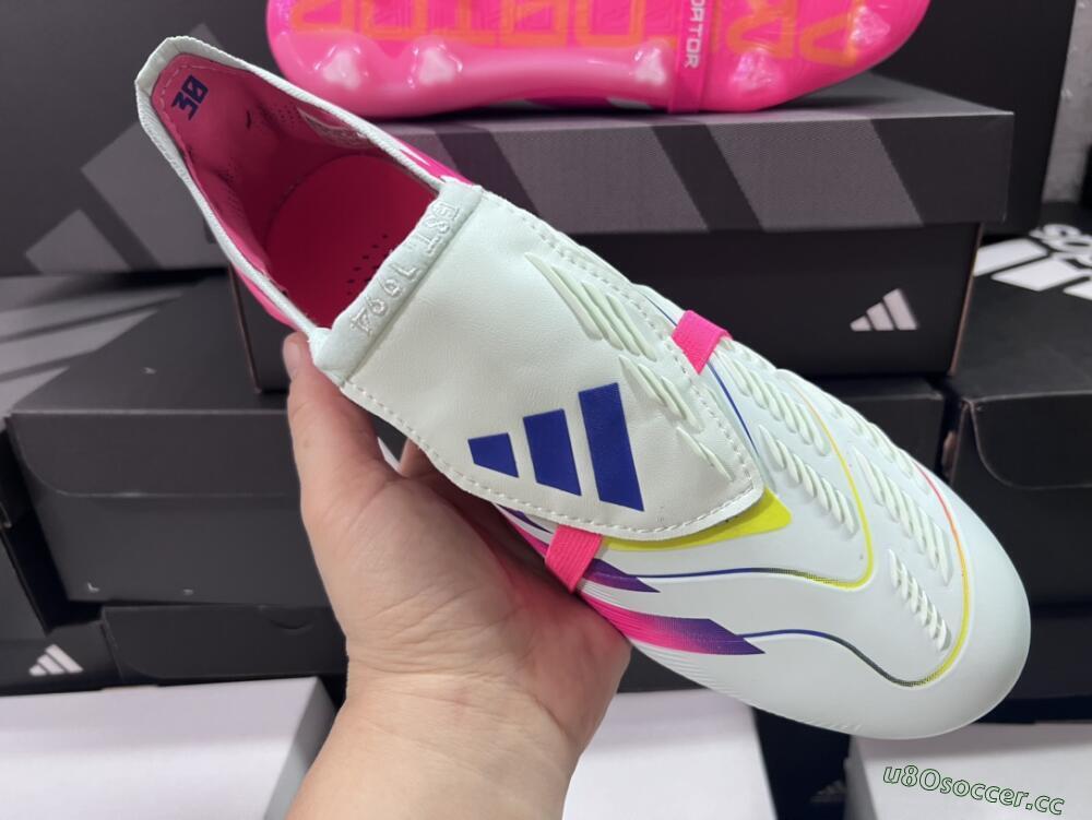 Men's Adidas Predator Accuracy+ Laceless FG Firm Ground Low-Tops Football Boots - White/Pink/Purple
