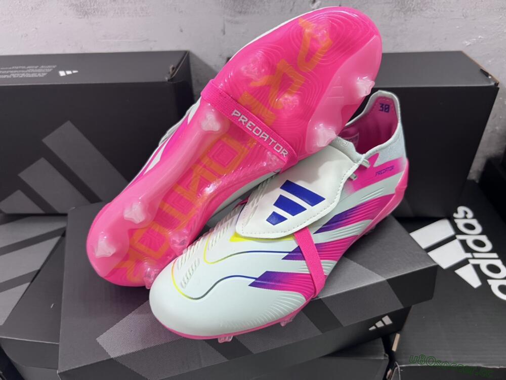 Men's Adidas Predator Accuracy+ Laceless FG Firm Ground Low-Tops Football Boots - White/Pink/Purple