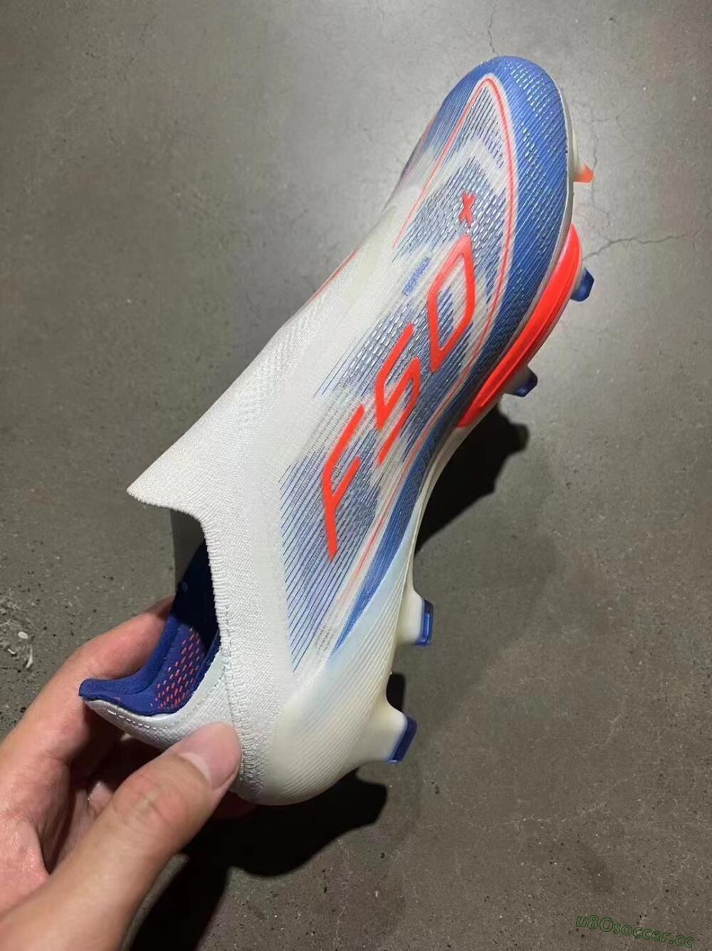Unisex Adidas F50+ Lightstrike Pro Laceless FG Firm Ground Low-Tops Football Boots - White/Red/Blue