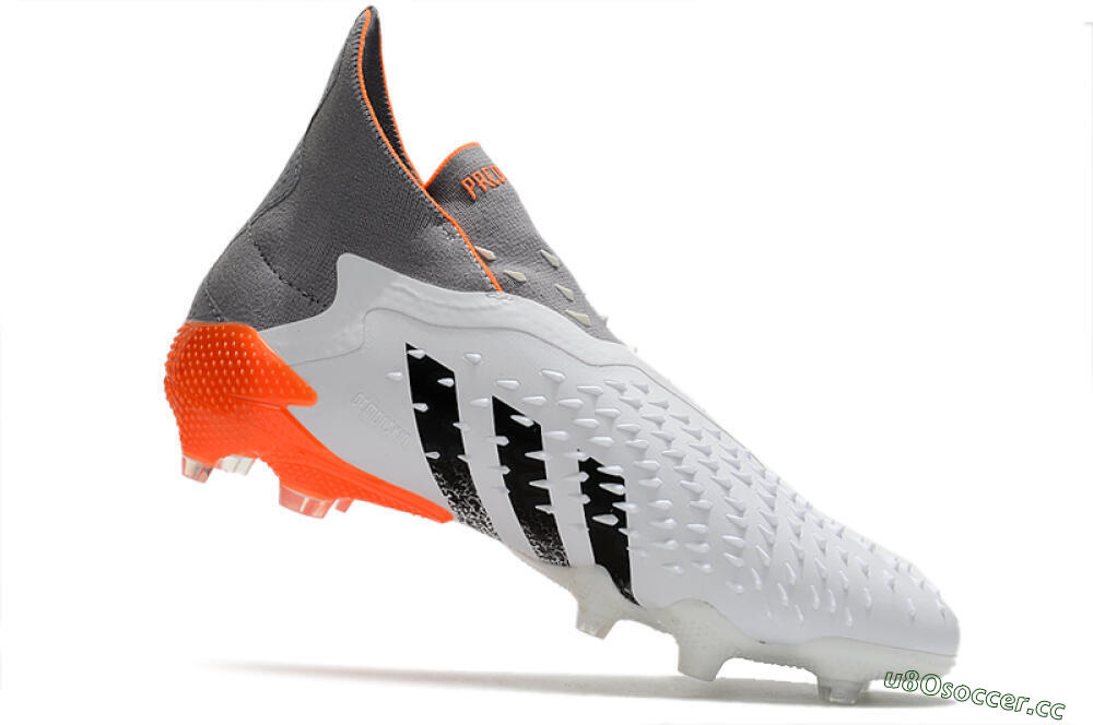 Men's Adidas Predator Freak+ Laceless FG Firm Ground High-Tops Football Boots - White/Grey/Orange 4