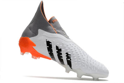 Men's Adidas Predator Freak+ Laceless FG Firm Ground High-Tops Football Boots - White/Grey/Orange