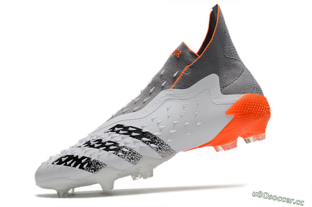 Men's Adidas Predator Freak+ Laceless FG Firm Ground High-Tops Football Boots - White/Grey/Orange 5