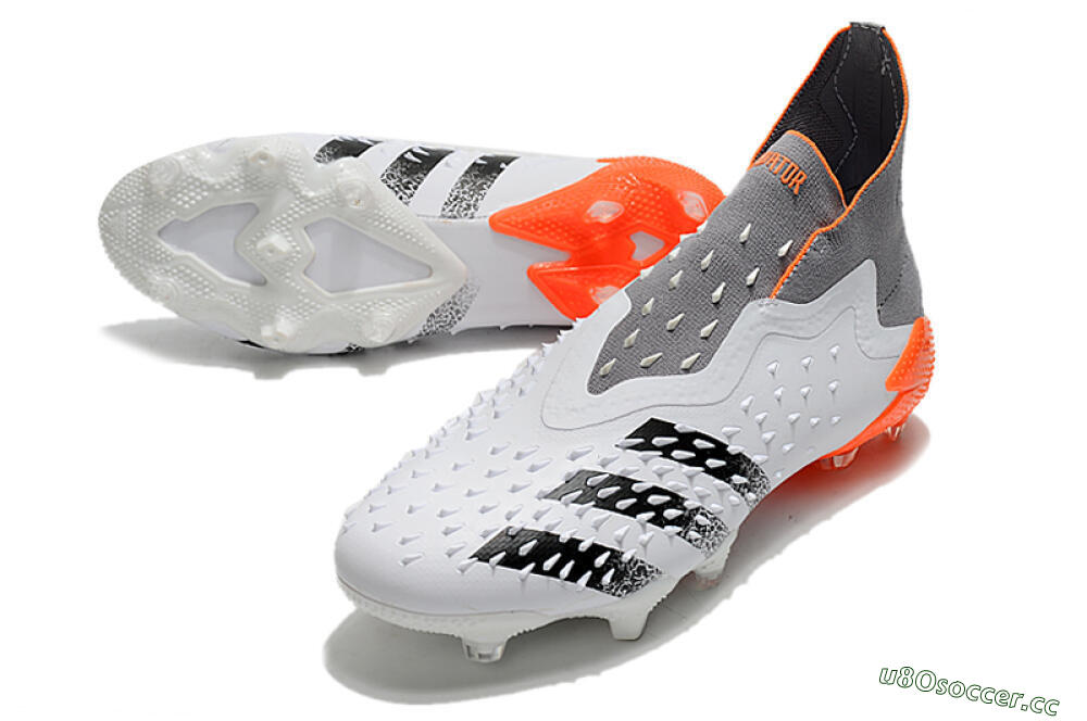 Men's Adidas Predator Freak+ Laceless FG Firm Ground High-Tops Football Boots - White/Grey/Orange 3