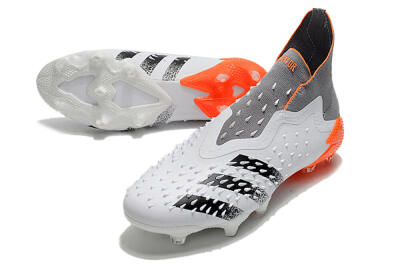 Men's Adidas Predator Freak+ Laceless FG Firm Ground High-Tops Football Boots - White/Grey/Orange