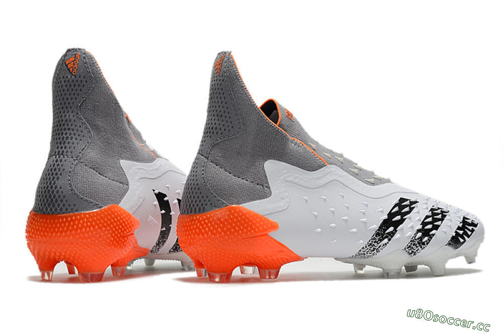 Men's Adidas Predator Freak+ Laceless FG Firm Ground High-Tops Football Boots - White/Grey/Orange 6