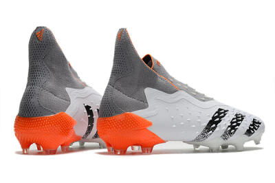 Men's Adidas Predator Freak+ Laceless FG Firm Ground High-Tops Football Boots - White/Grey/Orange