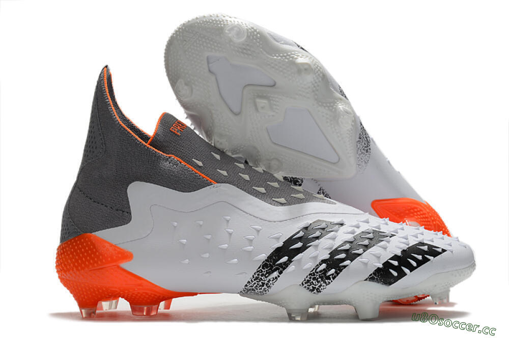 Men's Adidas Predator Freak+ Laceless FG Firm Ground High-Tops Football Boots - White/Grey/Orange 2