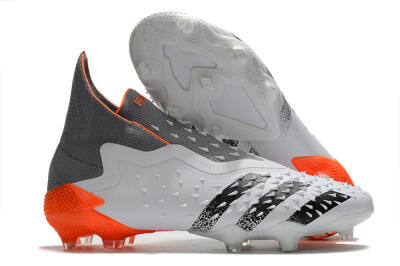 Men's Adidas Predator Freak+ Laceless FG Firm Ground High-Tops Football Boots - White/Grey/Orange