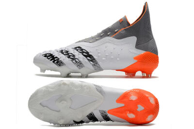 Men's Adidas Predator Freak+ Laceless FG Firm Ground High-Tops Football Boots - White/Grey/Orange