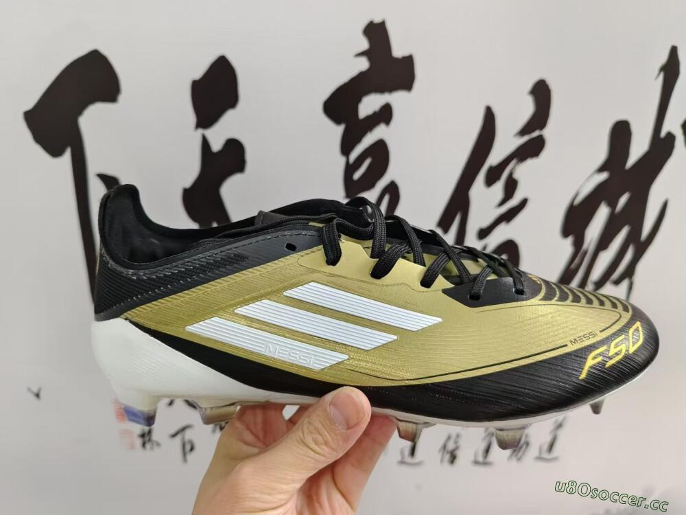 Men's Adidas F50 Adizero Messi FG Firm Ground Low-Tops Football Boots - Gold/White/Black