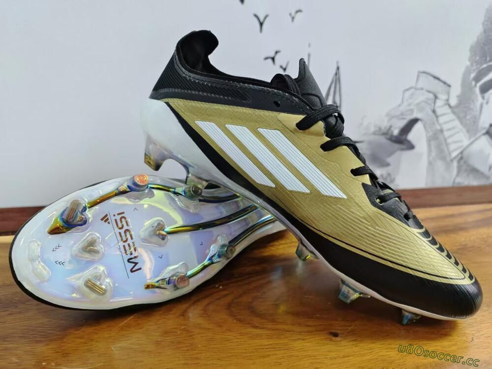 Men's Adidas F50 Adizero Messi FG Firm Ground Low-Tops Football Boots - Gold/White/Black