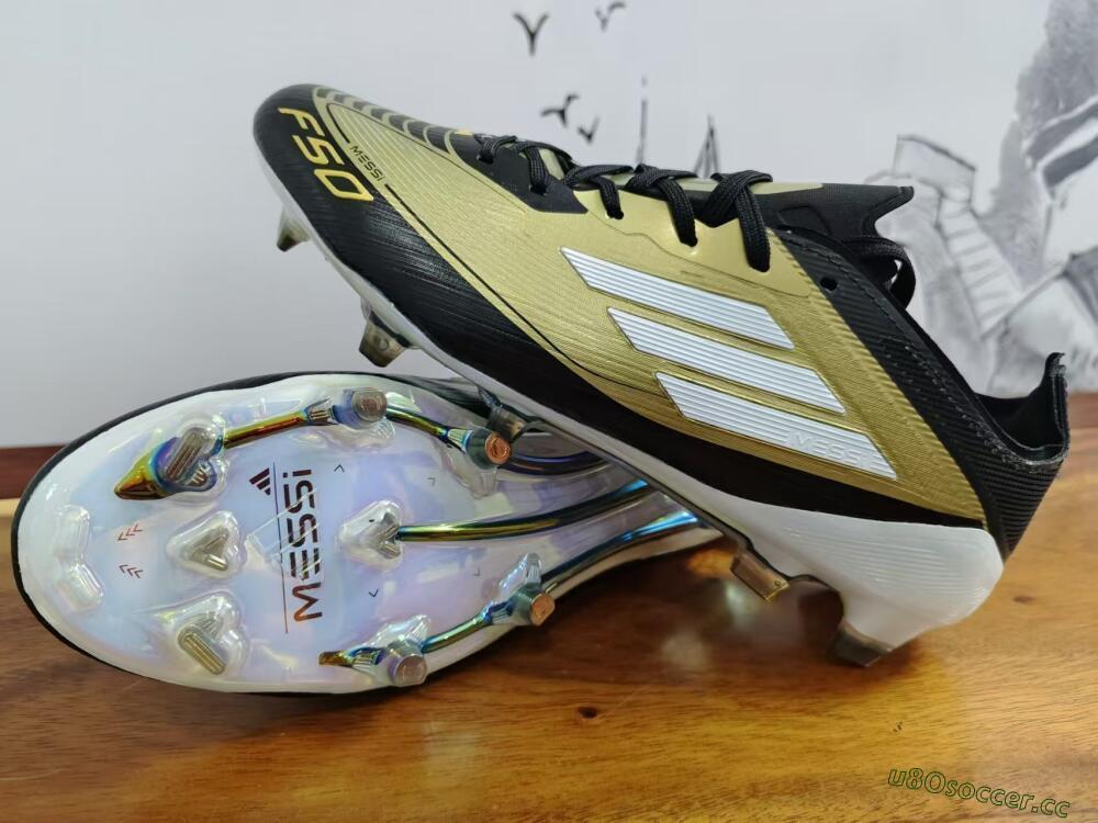Men's Adidas F50 Adizero Messi FG Firm Ground Low-Tops Football Boots - Gold/White/Black