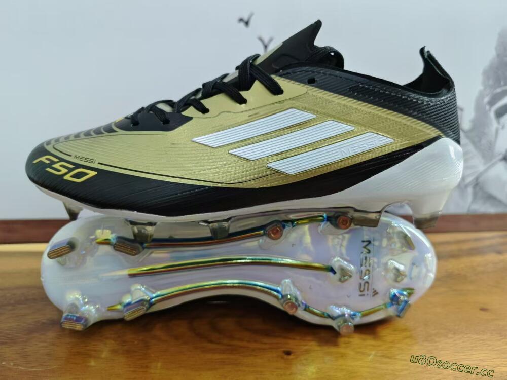 Men's Adidas F50 Adizero Messi FG Firm Ground Low-Tops Football Boots - Gold/White/Black