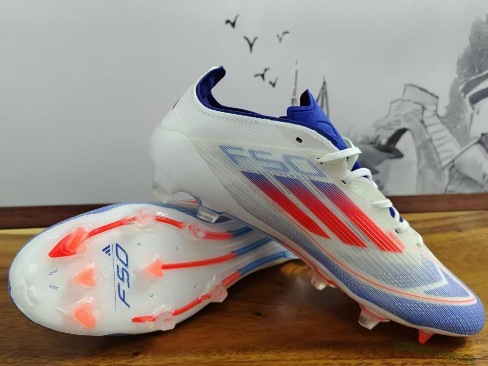 Men's Adidas F50 Adizero FG Firm Ground Low-Tops Football Boots - White/Blue/Pink