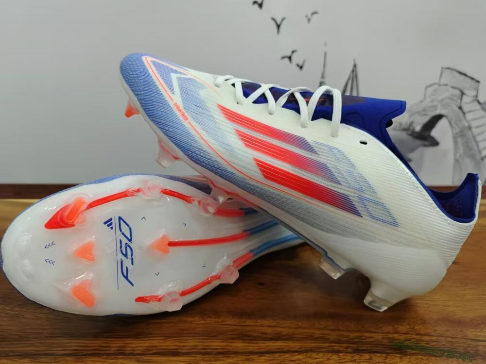 Men's Adidas F50 Adizero FG Firm Ground Low-Tops Football Boots - White/Blue/Pink