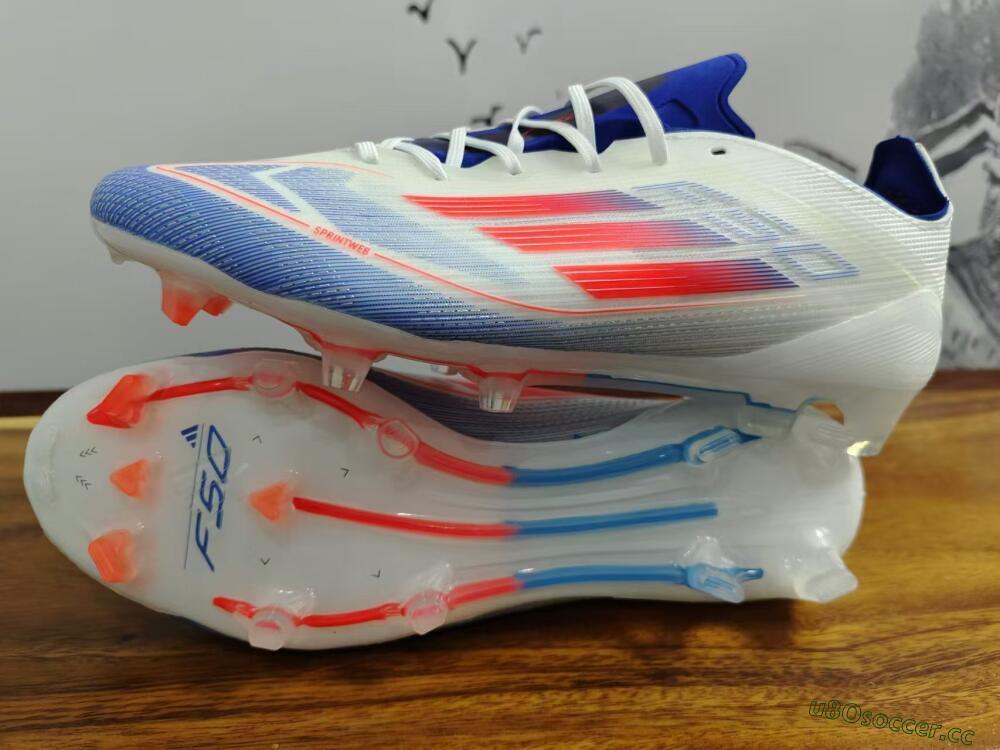 Men's Adidas F50 Adizero FG Firm Ground Low-Tops Football Boots - White/Blue/Pink