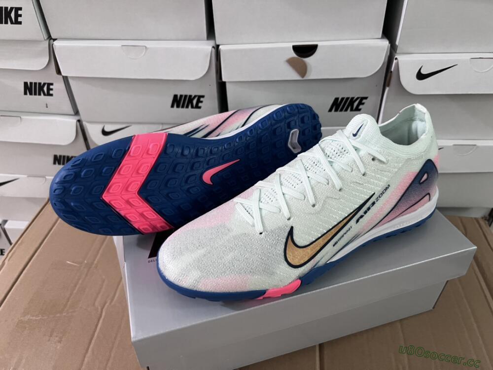 Unisex Nike Air Zoom Mercurial Vapor 16 Elite TF Artificial Turf Low-Tops Football Shoes - White/Pink/Blue