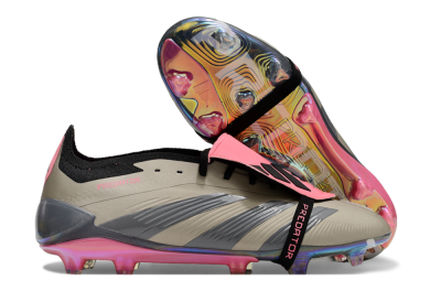 Men's Adidas Predator Elite Foldover Tongue FG Firm Ground Low-Tops Football Boots - Pink/Black/Silver/Gold