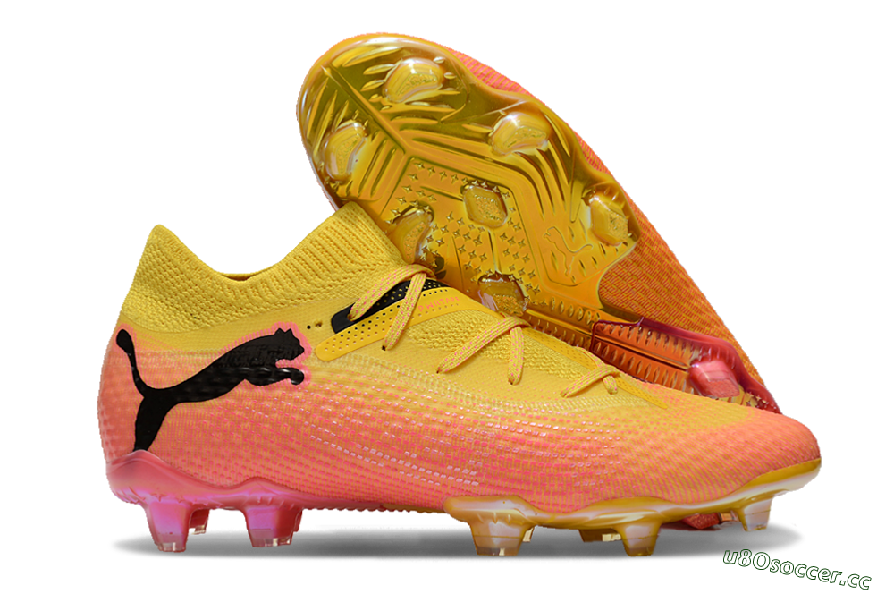 Men's Puma Future Ultimate FG Firm Ground Low-Tops Football Boots - Pink/Yellow/Black 2