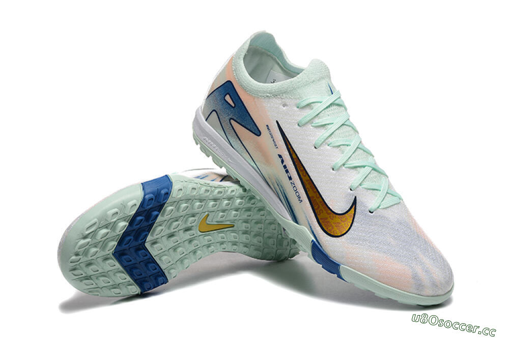 Men's Nike Air Zoom Mercurial Vapor 16 Elite TF Artificial Turf Low-Tops Football Shoes - Jade/Blue/Gold 4